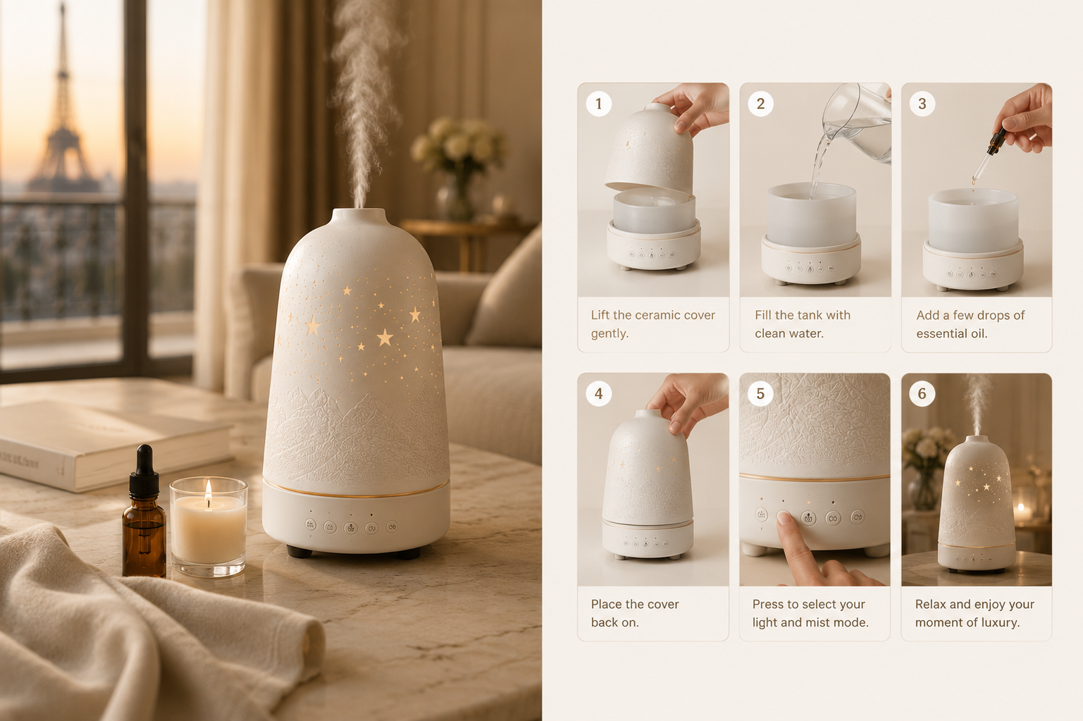 HAOVIA n.º 1 Difusor aromático de cerámica – Colección Hotel de lujo
